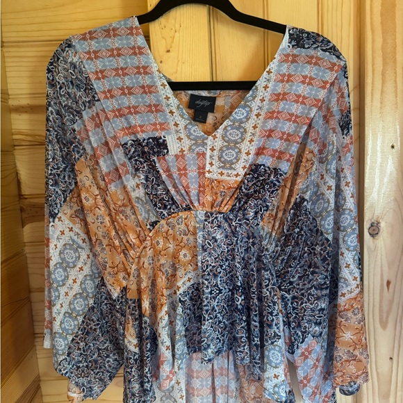 Daytrip Orange and Blue Relaxed Asymmetrical Blouse - Picture 1 of 1